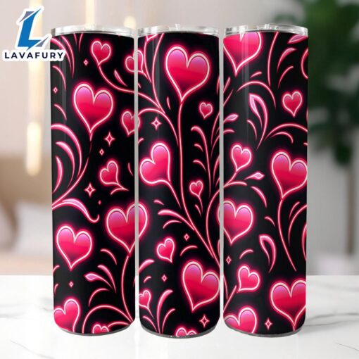 Pink Valentine Hearts 20 Oz Skinny Tumbler, Valentines Day Tumbler