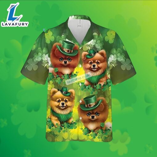 Pomeranian Shamrock St Patricks Green Weird Hawaiian Shirts 2025