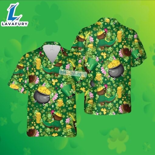 Pot Of Gold Shamrock St Patrick Green Modern Aloha Shirts 2025