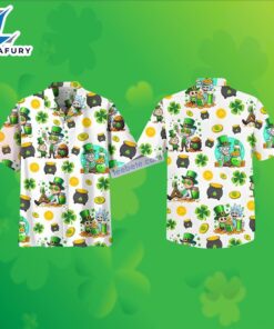 Rick Morty Shamrock St Patrick Gold Coin White Chargers Hawaiian Shirt 2025