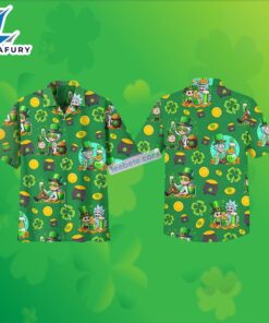 Rick Morty Shamrock St Patrick Green Hawaiian Golf Polo 2025