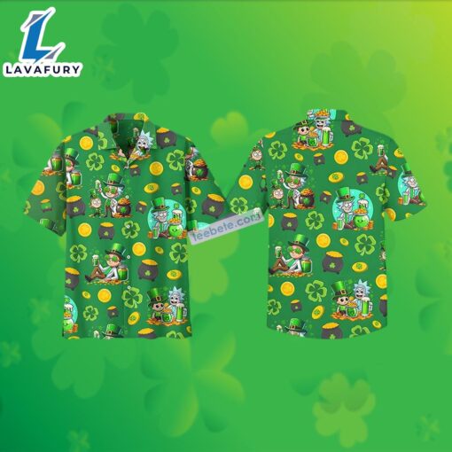 Rick Morty Shamrock St Patrick Green Hawaiian Golf Polo 2025