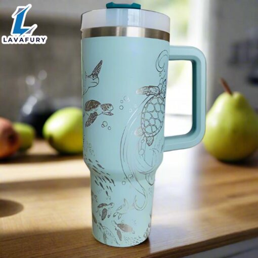 Sea Turtles Engraved 40 Oz Tumbler With Handle