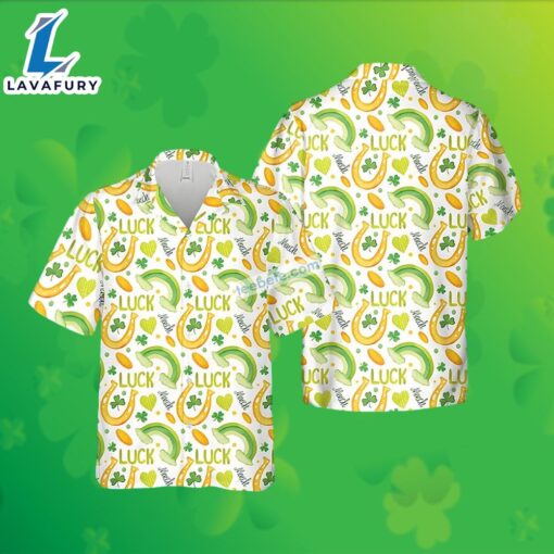 Shamrock Horseshoe St Patrick White Tropical Button Up Shirt 2025