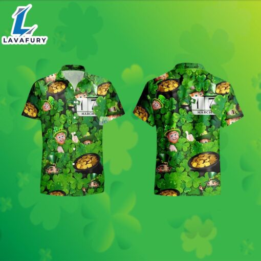 Shamrock Leprechaun Gold Coin St Patrick Green Hawaiian Work Shirts 2025