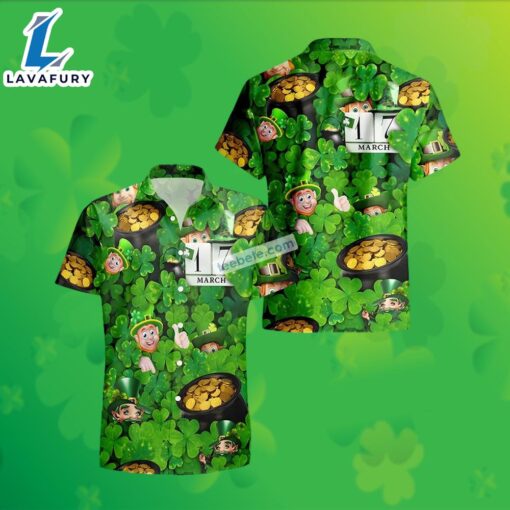 Shamrock Leprechaun Gold Coin St Patrick Green Hawaiian Work Shirts 2025