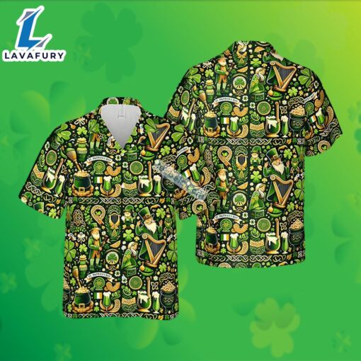 Shamrock Leprechaun St Patrick Green Hawaiian Gun Shirts 2025