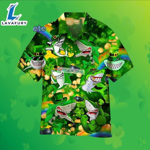 Shark Shamrock Gold Coin St Patrick Green Hawaiian Polo Golf Shirts 2025