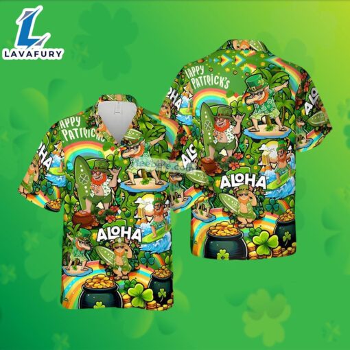 Skateboarding Leprechaun Shamrock St Patrick Green Hawaiian Shirt Suit 2025