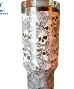 Skull And Roses Tumbler With Handle