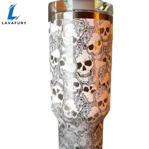 Skull And Roses Tumbler With Handle