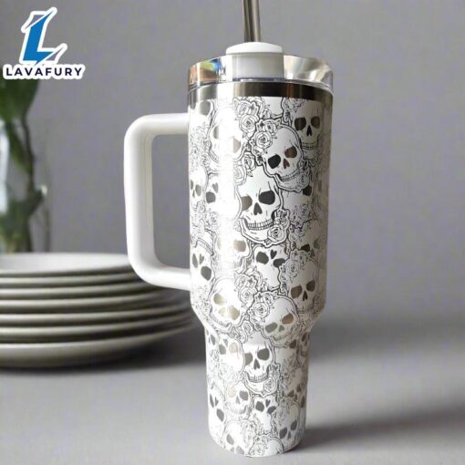 Skull And Roses Tumbler With Handle