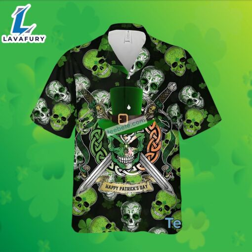 Skull Celtic Cross Shamrock St Patrick Green Camouflage Hawaiian Shirt 2025