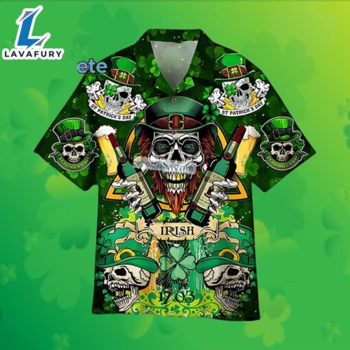 Skull Irish Whiskey Shamrock St Patrick Green Puritan Hawaiian Shirts 2025