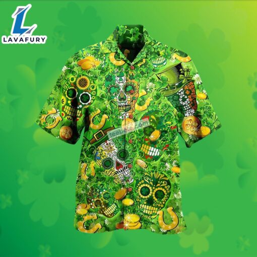 Skull Shamrock Gold Coin St Patrick Green Natural Light Hawaiian Shirt 2025