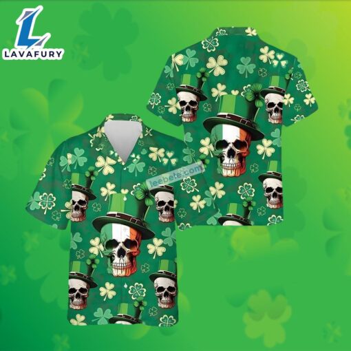 Skull Shamrock St Patricks Green Metal Hawaiian Shirt 2025