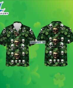 Skull Summer Shamrock St Patricks Green Mens Hawaiian Print Shirts 2025