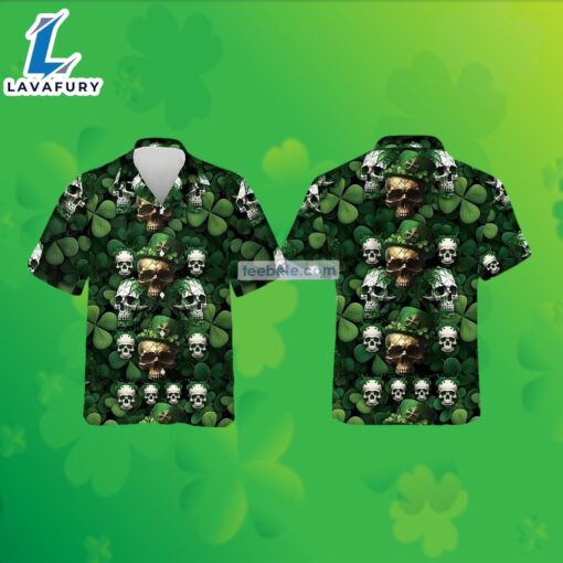 Skull Summer Shamrock St Patricks Green Mens Hawaiian Print Shirts 2025