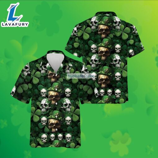 Skull Summer Shamrock St Patricks Green Mens Hawaiian Print Shirts 2025