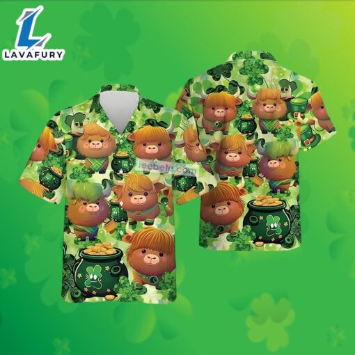 St Patrick Cow Shamrock Pot Of Gold Green Mens Hawaiian Style Shirts 2025