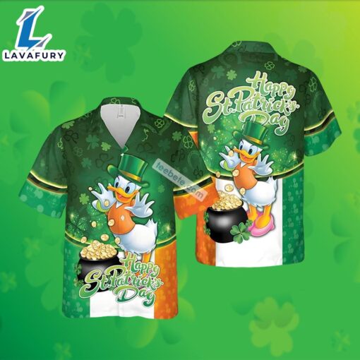 St Patrick Daisy Duck Shamrock Pot Of Gold Green Real Hawaiian Shirts 2025