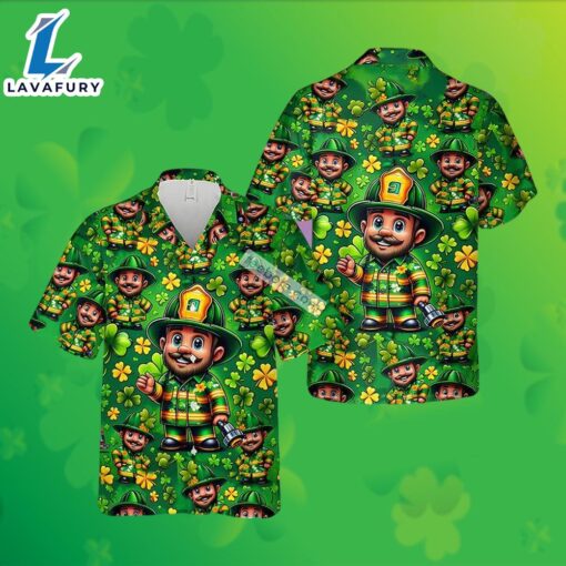 St Patrick Firefighter Saint Shamrock Green Hawaiian Shirts For Women 2025