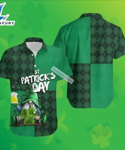 St Patrick Gnome Drinking Beer Shamrock Green Hawaiian Safety Shirt 2025