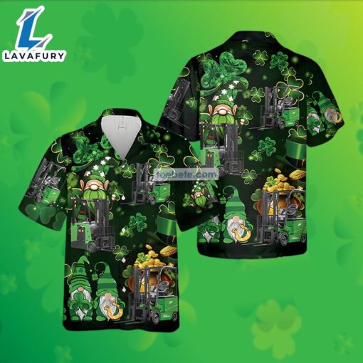 St Patrick Gnome Forklift Shamrock Green Mens Tropical Button Up Shirt 2025