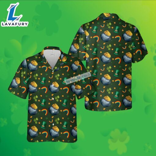 St Patrick Gold Coin Shamrock Green Hawaiian Work Shirts 2025