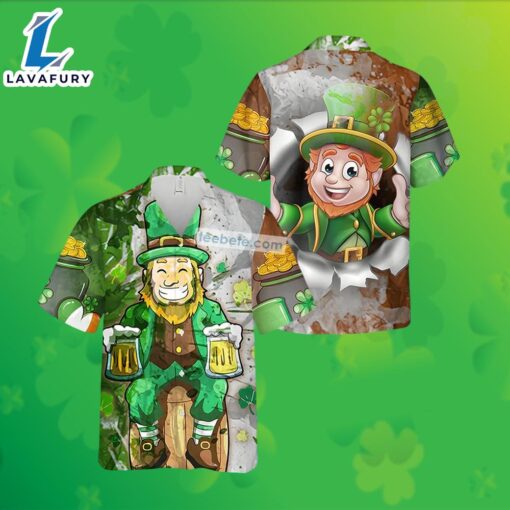 St Patrick Leprechaun Beer Gold Coin Green Mens Big And Tall Hawaiian Shirts 2025