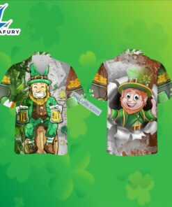 St Patrick Leprechaun Beer Gold Coin Green Mens Big And Tall Hawaiian Shirts 2025