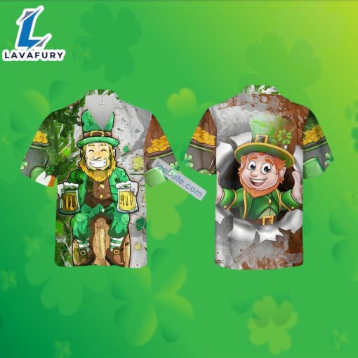 St Patrick Leprechaun Beer Gold Coin Green Mens Big And Tall Hawaiian Shirts 2025