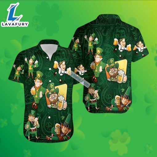 St Patrick Leprechaun Beer Shamrock Green Cheap Mens Hawaiian Shirts 2025