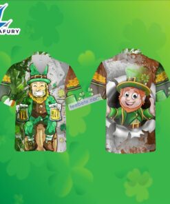 St Patrick Leprechaun Beer Shamrock Green Cheap Mens Hawaiian Shirts 2025