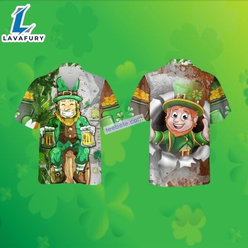 St Patrick Leprechaun Beer Shamrock Green Cheap Mens Hawaiian Shirts 2025