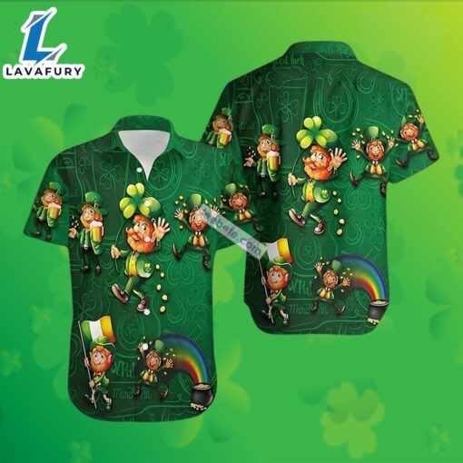 St Patrick Leprechaun Gold Coin Shamrock Green Hawaiian Shirt Dad 2025