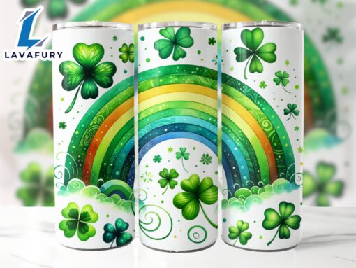 St Patrick’s Day Rainbow 20 Oz Skinny Tumbler, Shamrock Tumbler, St Patrick’s Day Tumbler