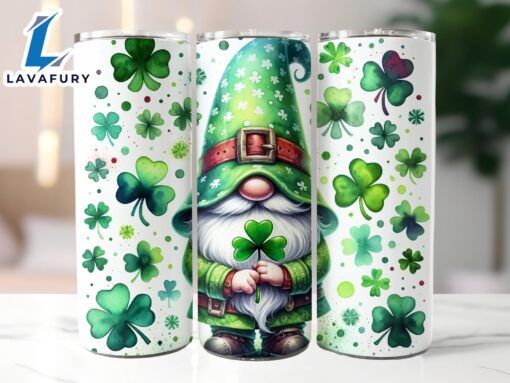 St Patrick’s Shamrock Gnome 20 Oz Skinny Tumbler, Gnome Tumbler, St Patrick’s Tumbler