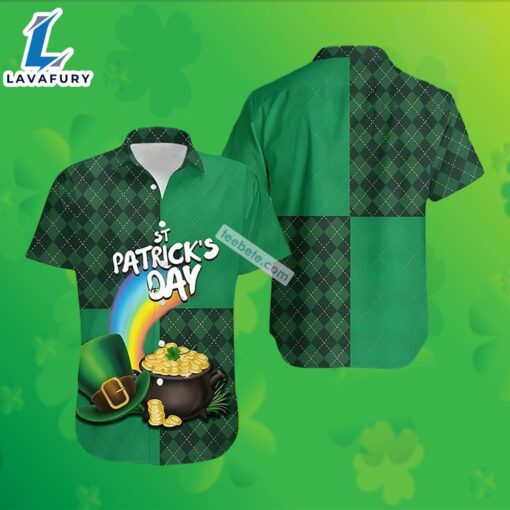 St Patricks Shamrock Pot Of Gold Green Hawaiian Collar Shirt 2025