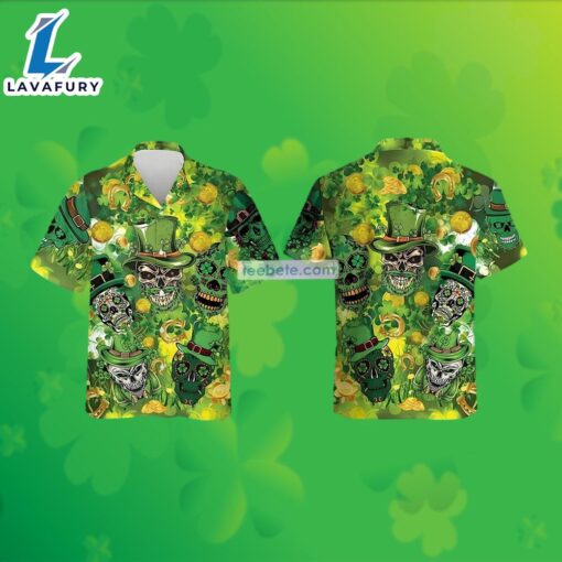 St Patricks Skulls Gold Coin Shamrock Green Hawaiian Red Dirt Shirt 2025