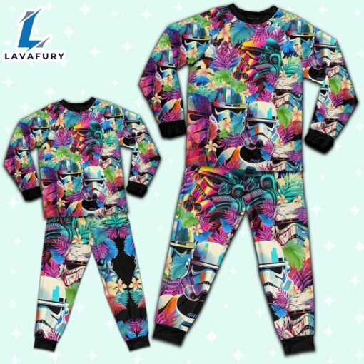 Star Wars Colorfull Floral Stormtrooper Artwork Pajamas Set – Movie Cartoon Holiday Pajamas