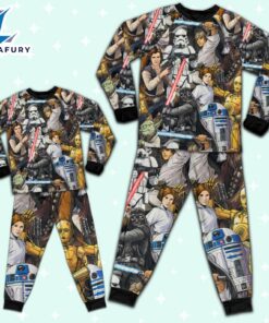 Star Wars R2D2 C3PO Darth Vader Luke Skywalker Chewbacca Yoda Art Pajamas Set - Movie Cartoon Holiday Pajamas