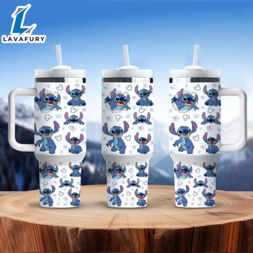 Stitch Cartoon Themed 40oz Stainless Steel Tumbler With Handle