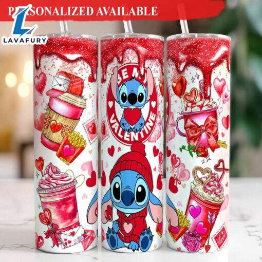 Stitch Valentine Coffee 20oz Tumbler With Lip And Straw