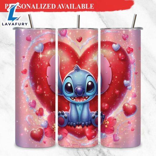 Stitch Valentine Tumbler Cartoon Valentine Tumbler  20oz Skinny Tumbler Cute Cartoon