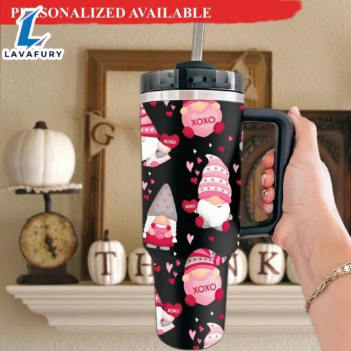 Valentine Gnomes Love 40oz Tumbler Cute Pink Gnomes xoxo Tumbler 40oz – 40oz Tumbler with Handle