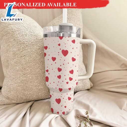 Valentine’s Day 40oz with Handle and Straw Pink Hearts Tumbler – 40oz Tumbler with Handle