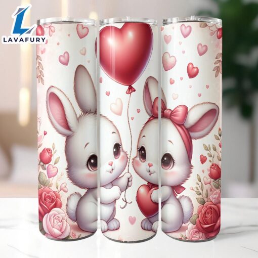 Valentines Day Bunny 20 Oz Skinny Tumbler, Valentine Tumbler