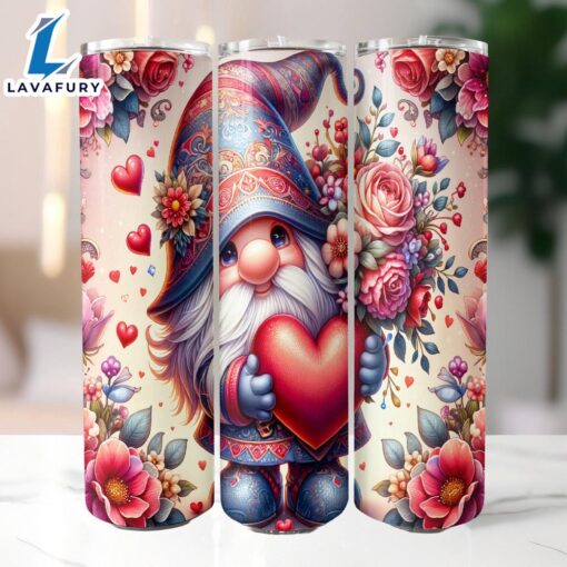 Valentine’s Day Gnome 20 Oz Skinny Tumbler, Gnome Tumbler, Valentine Tumbler