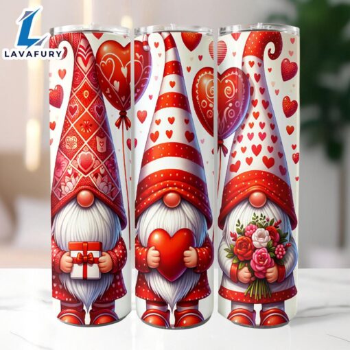 Valentines Day Gnomes Tumbler, 20 oz Skinny Tumbler, Gnome Tumbler, Valentine Tumbler